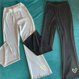 Kids Heart Embellished Black and Gray Pants